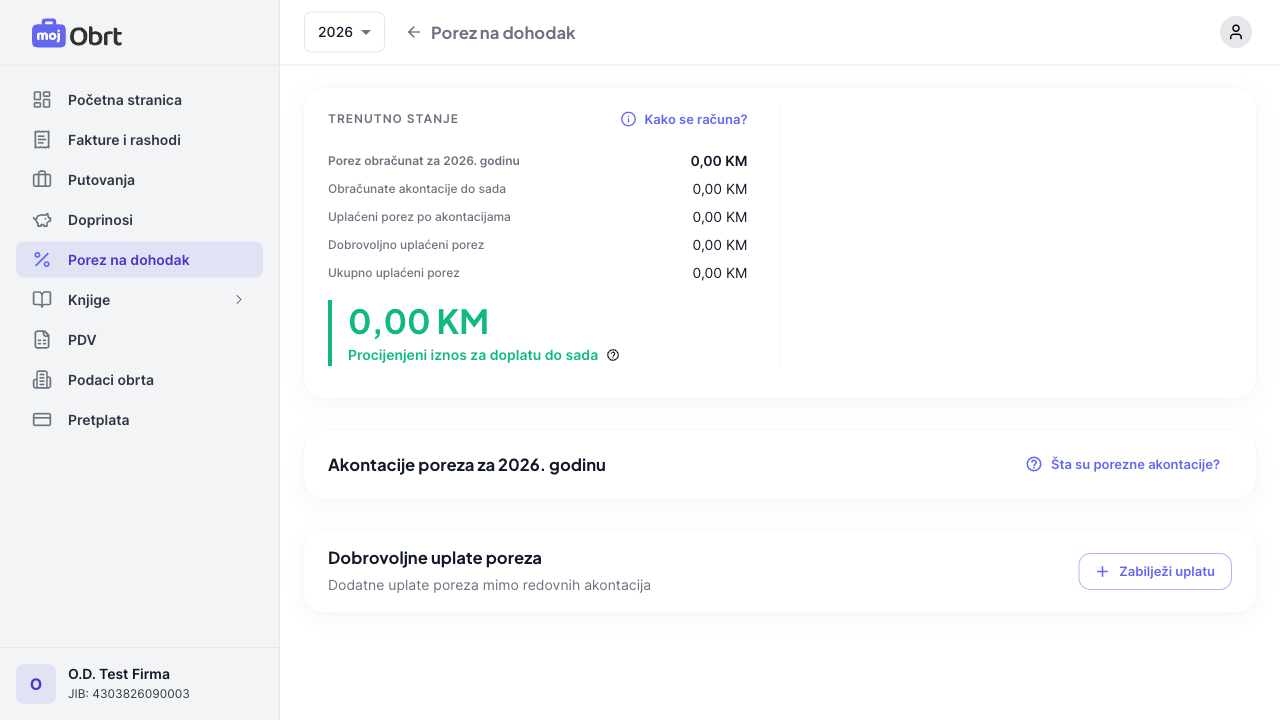 Stranica Porez na dohodak sa pregledom stanja