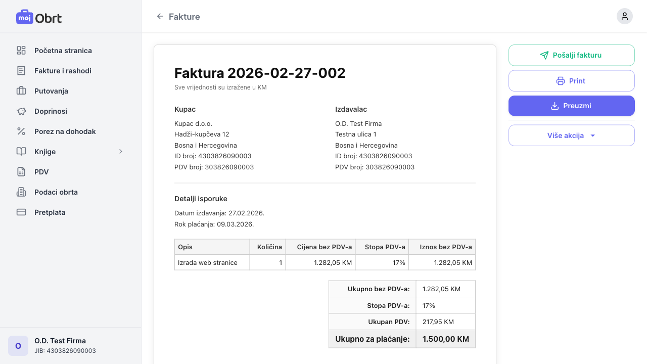 Kreirana faktura nastala konverzijom iz predračuna