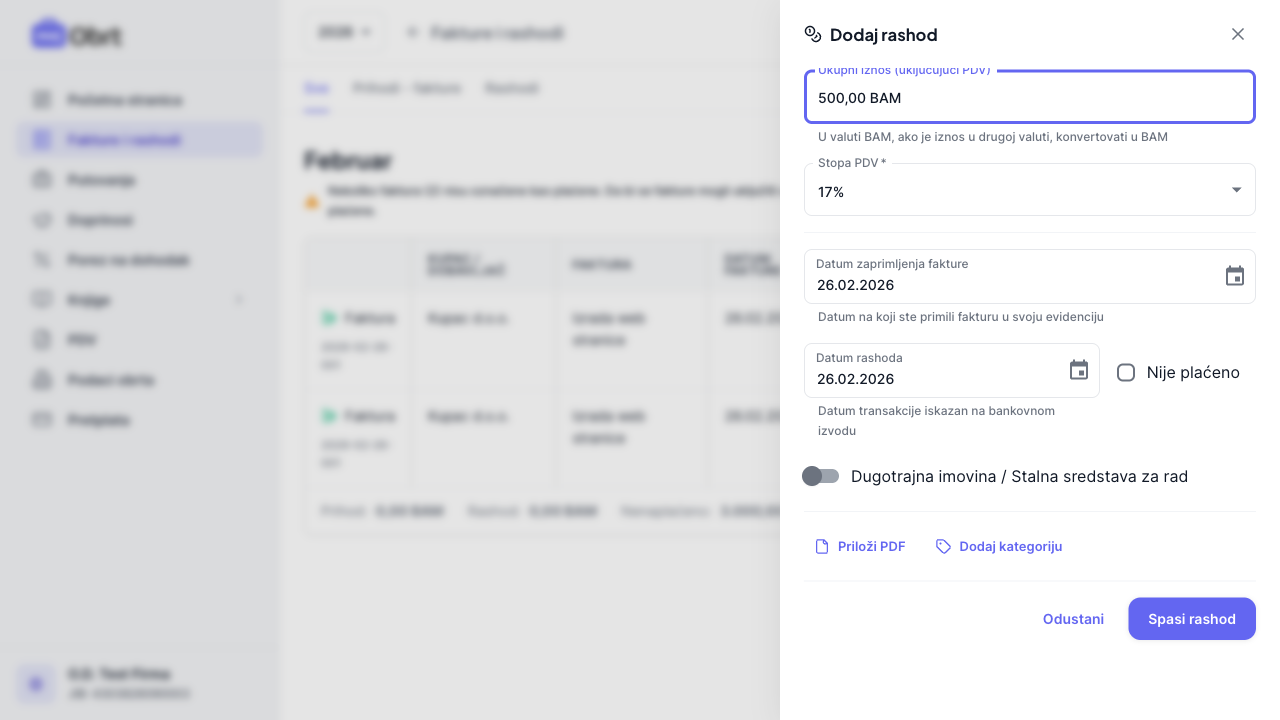 Rashod sa datumom plaćanja koji će biti odmah u KPR-u