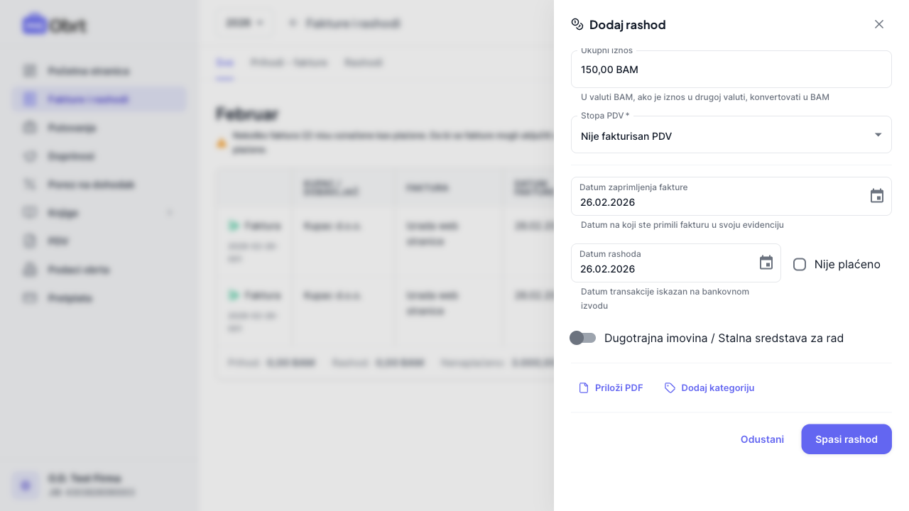 Dugme Spasi rashod i kreiran rashod u listi