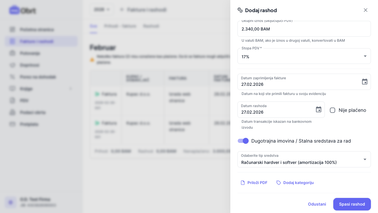 Spremljeni rashod sa oznakom dugotrajne imovine u listi